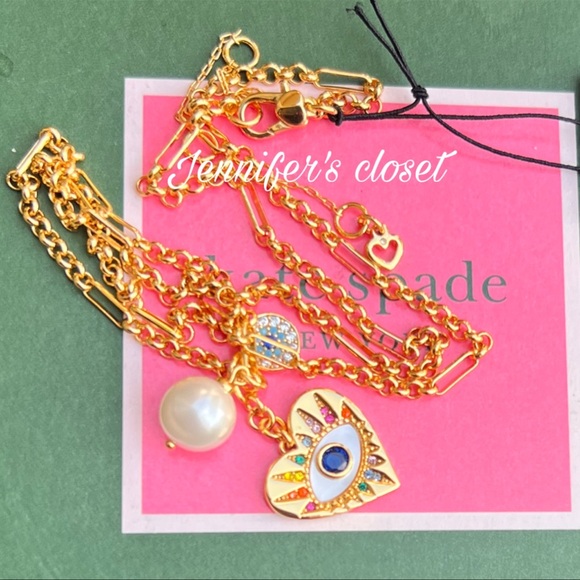 KATE SPADE ♠️ Mixed Stone Evil Eye Heart Multi-Charm Pendant Necklace - Picture 1 of 9